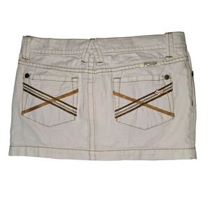 Y2K • FOX Denim • Low-rise Off White Ginger Micro Mini Skirt with Gold Accents